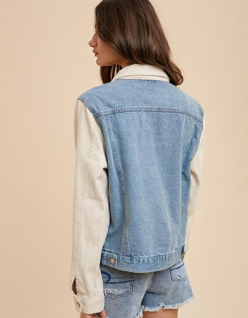Load image into Gallery viewer, Annie Wear Collared Neck Double Placket Denim Jacket
