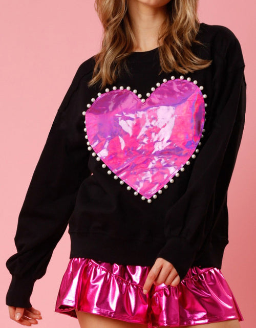 Load image into Gallery viewer, Pearl Trim Round Neck Sweatshirt
