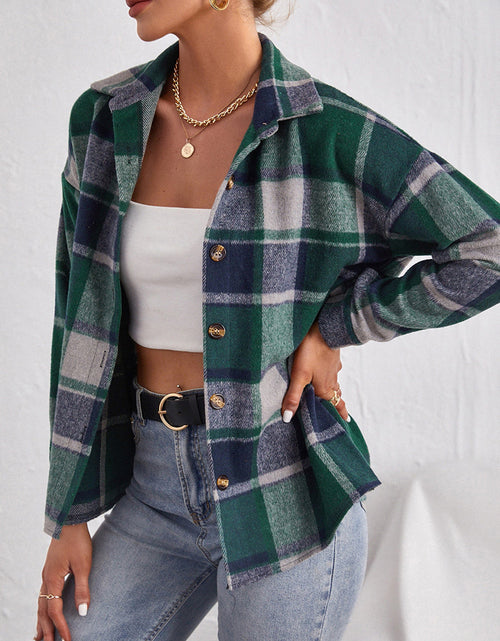 Load image into Gallery viewer, Plaid Collared Neck Button Down Jacket
