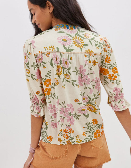 Load image into Gallery viewer, Multicolour V Neck Half Sleeve Boho Floral Blouse
