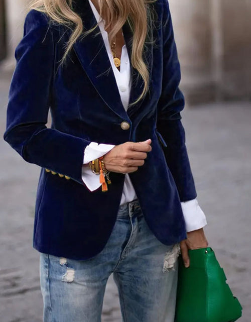 Load image into Gallery viewer, One Button Lapel Collar Long Sleeve Blazer
