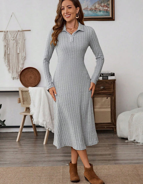 Load image into Gallery viewer, Collared Neck Long Sleeve Midi Dress
