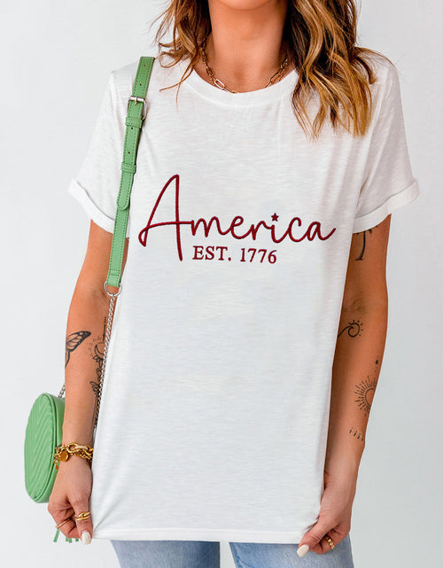 Load image into Gallery viewer, Letter Graphic Round Neck Short Sleeve T-Shirt
