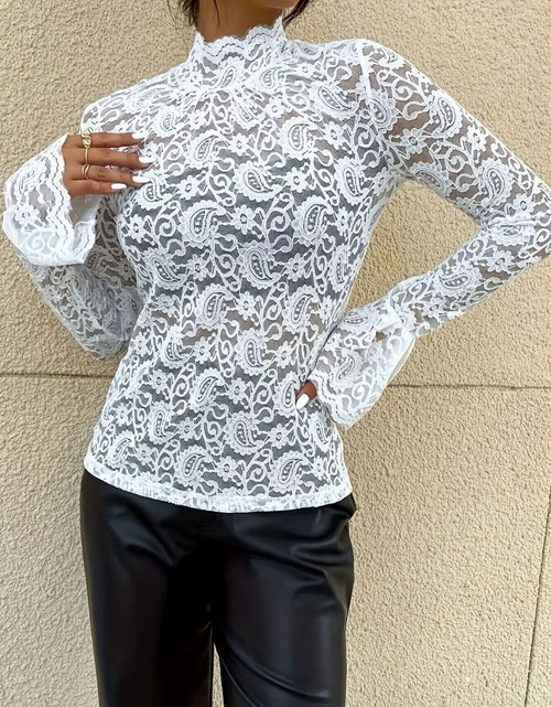 Load image into Gallery viewer, Mock Neck Long Sleeve Lace Top
