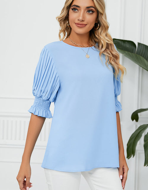 Load image into Gallery viewer, Frill Round Neck Lantern Sleeve T-Shirt
