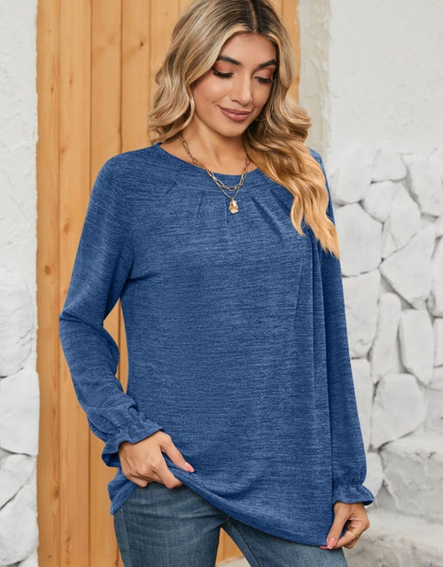 Load image into Gallery viewer, Ruched Round Neck Flounce Sleeve T-Shirt
