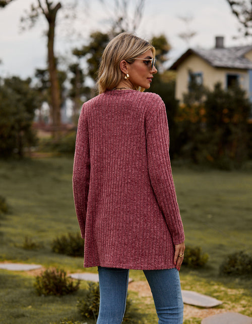Load image into Gallery viewer, Ribbed Button-Up Cardigan with Pockets
