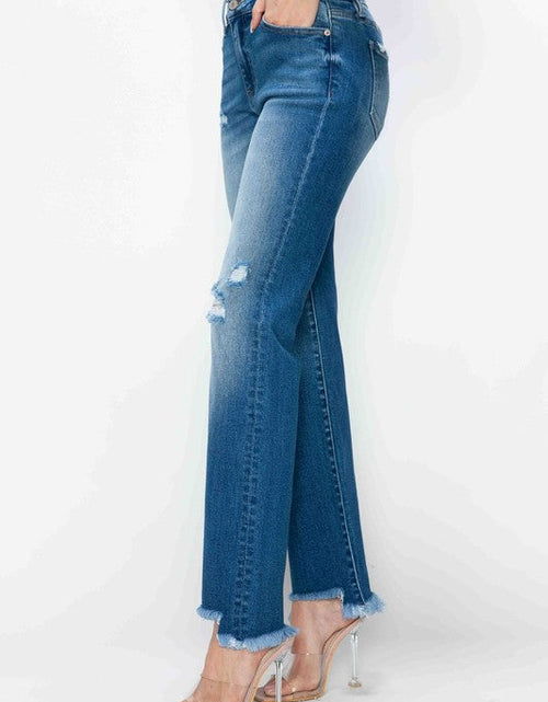 Load image into Gallery viewer, bytos Full Size Raw Hem Distressed Mid Rise Straight Jeans
