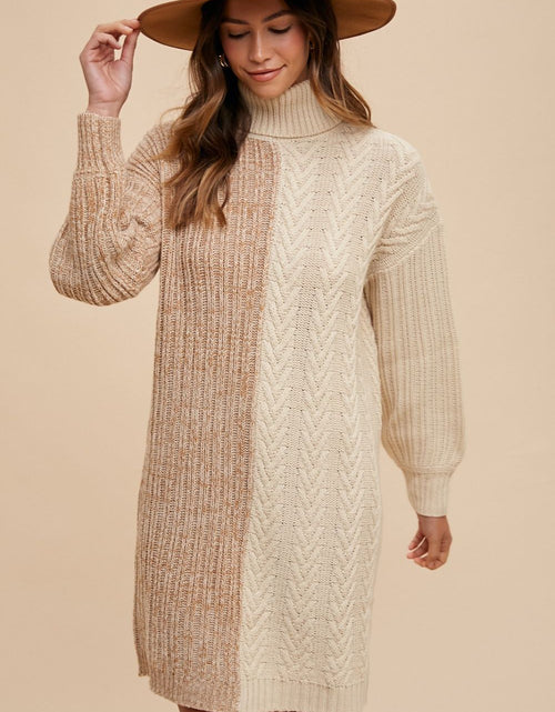 Load image into Gallery viewer, Annie Wear Color Block Turtleneck Sweater Dress
