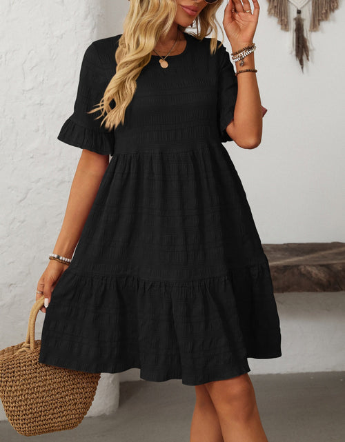 Load image into Gallery viewer, Mandy Ruffled Ruched Round Neck Half Sleeve Dress
