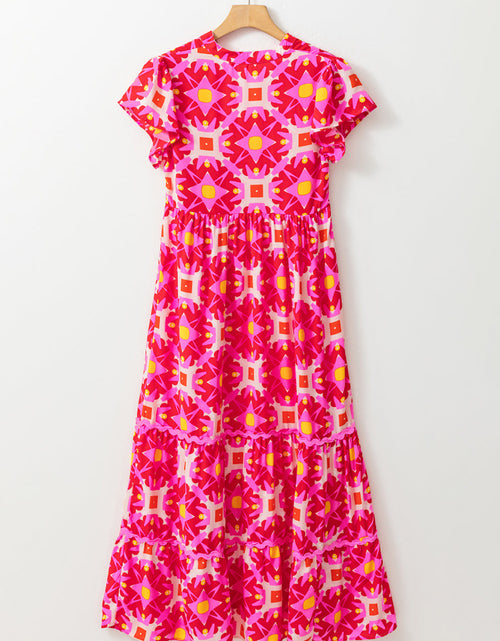 Load image into Gallery viewer, Printed Notched Cap Sleeve Dress
