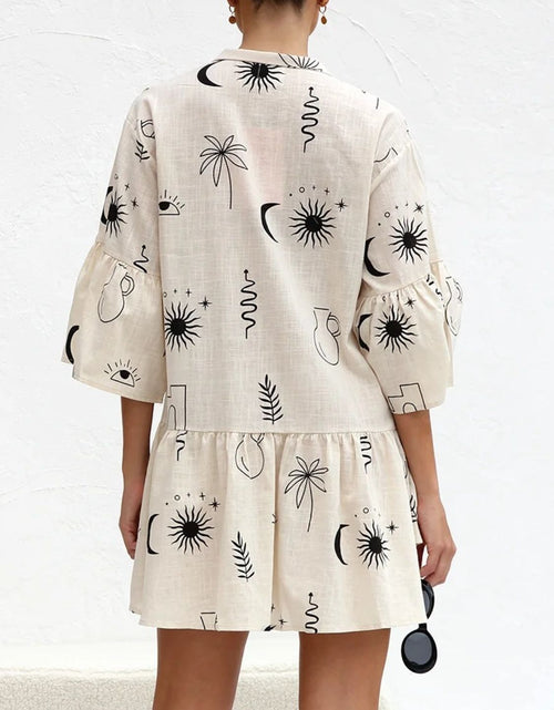 Load image into Gallery viewer, Printed Collared Neck Three-Quarter Sleeve Mini Dress
