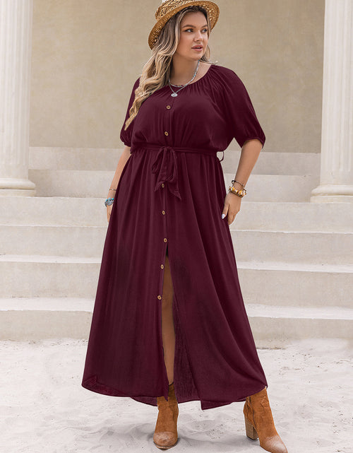 Load image into Gallery viewer, Plus Size Round Neck Half Sleeve Dress
