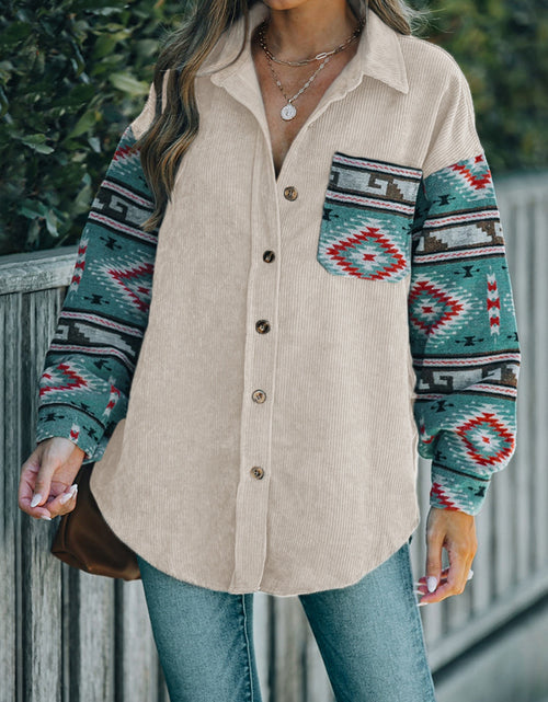 Load image into Gallery viewer, Perfee Pocketed Geometric Collared Neck Shacket
