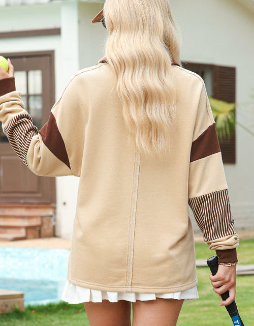 Load image into Gallery viewer, Color Block Johnny Collar Long Sleeve Sweatshirt
