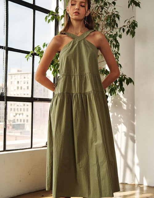 Load image into Gallery viewer, ADORA Crisscross Wide Strap Drawstring Detail Midi Dress
