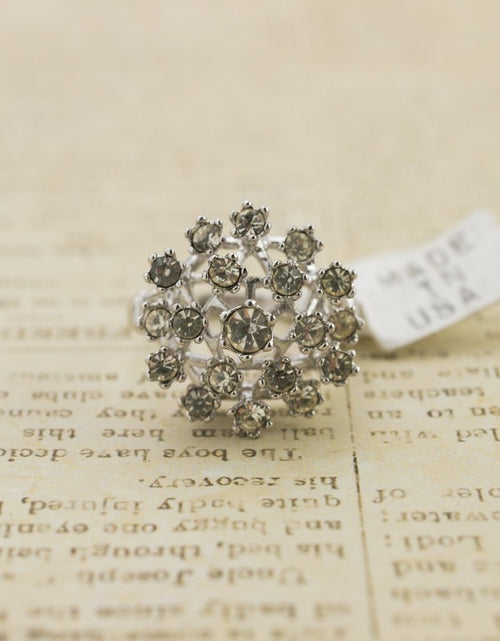 Load image into Gallery viewer, Vintage Ring Ruby Austrian Crystals and Pinfire Opals 18k White Gold Electroplate Made in the USA by PVD Vintage Jewelry
