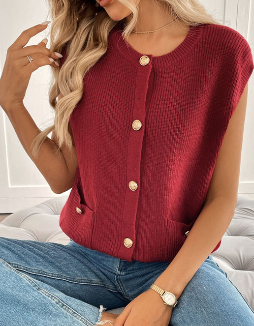 Load image into Gallery viewer, Perfee Pocketed Round Neck Cap Sleeve Cardigan
