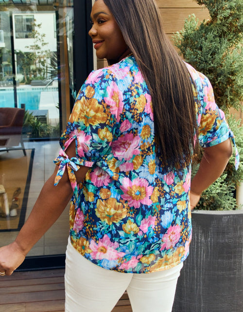 Load image into Gallery viewer, Petal Dew Full Size Floral V-Neck Tie Detail Blouse
