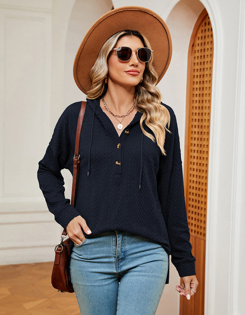 Load image into Gallery viewer, Half-Button Dropped Shoulder Hoodie
