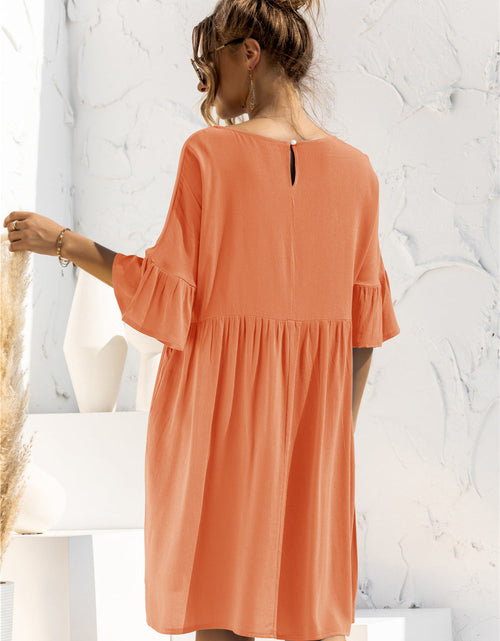 Load image into Gallery viewer, Boat Neck Flounce Sleeve Knee-Length Dress
