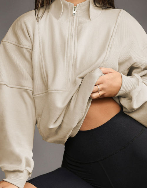 Load image into Gallery viewer, Half Zip Drop Shoulder Long Sleeve Sweatshirt

