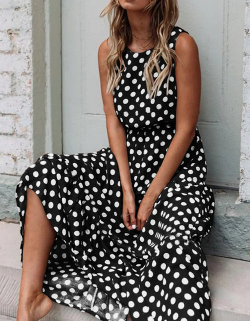 Load image into Gallery viewer, Polka Dot Round Neck Sleeveless Midi Dress
