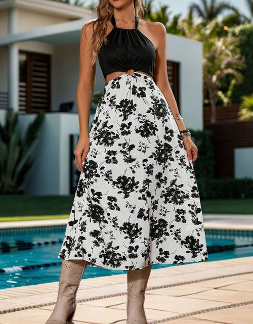 Load image into Gallery viewer, Perfee Backless Printed Halter Neck Midi Dress
