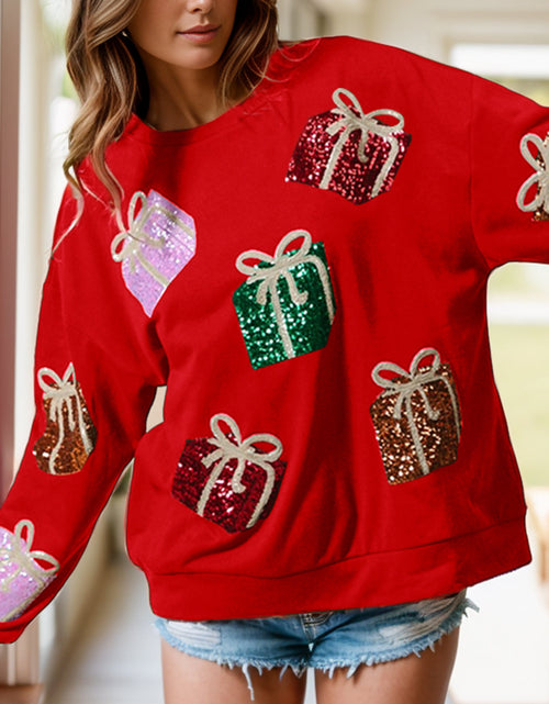 Load image into Gallery viewer, Sequin Gift Box Long Sleeve Sweatshirt
