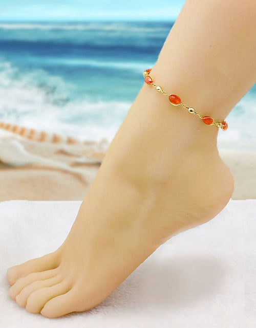 Load image into Gallery viewer, RMZ GOLD NYC 18K Gold High Polish Finish Oval Crystal Ankle Bracelet – Luxurious &amp; Elegant Foot Jewelry
