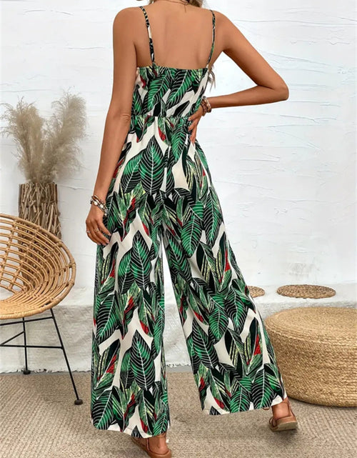 Load image into Gallery viewer, Tropical Print Spaghetti Strap Wide Leg Jumpsuit
