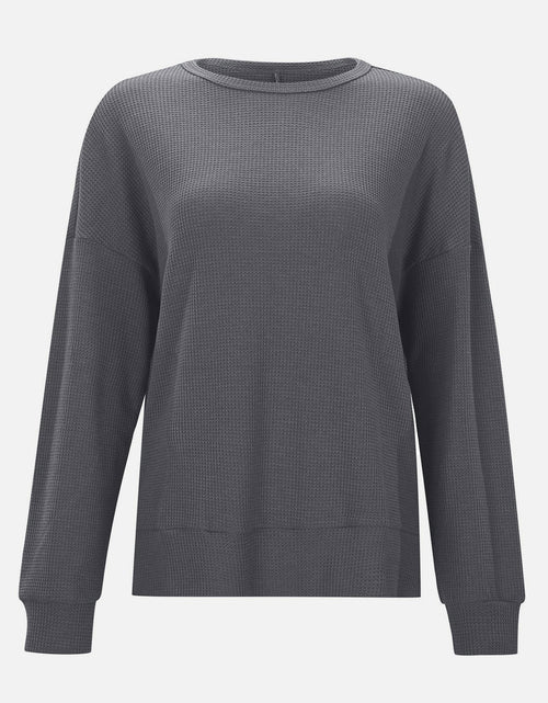 Load image into Gallery viewer, Side Slit Round Neck Long Sleeve T-Shirt
