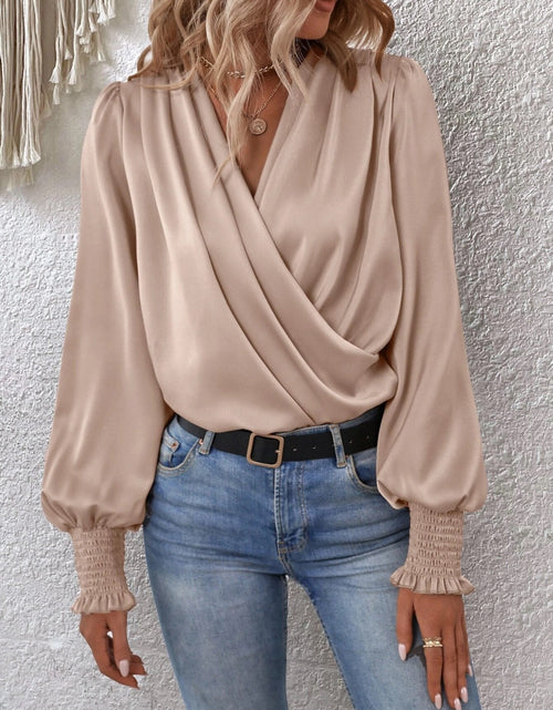Load image into Gallery viewer, Surplice Smocked Lantern Sleeve Blouse
