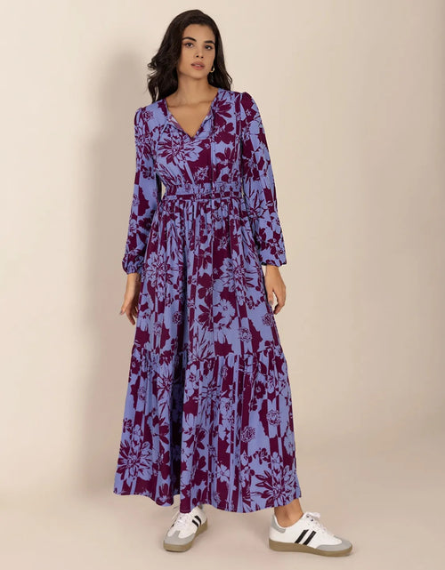 Load image into Gallery viewer, Printed Tie Neck Balloon Sleeve Maxi Dress
