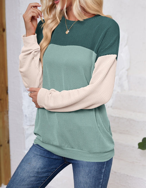 Load image into Gallery viewer, Lovelet Color Block Round Neck Long Sleeve Sweatshirt
