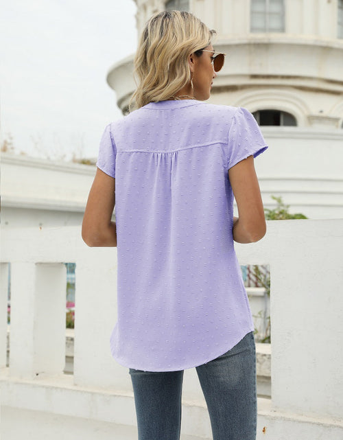 Load image into Gallery viewer, Swiss Dot Notched Neck Short Sleeve Top
