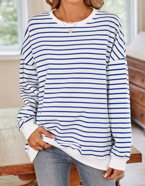 Load image into Gallery viewer, Lovelet Striped Round Neck Long Sleeve Sweatshirt

