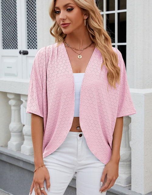 Load image into Gallery viewer, Eyelet Open Front Half Sleeve Cardigan
