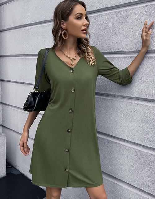 Load image into Gallery viewer, Ivy Lane Button Down V-Neck Mini Dress
