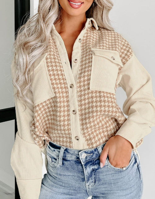 Load image into Gallery viewer, Houndstooth Button Up Long Sleeve Jacket
