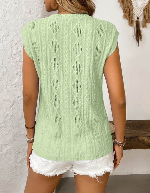 Load image into Gallery viewer, Eyelet Round Neck Cap Sleeve Top
