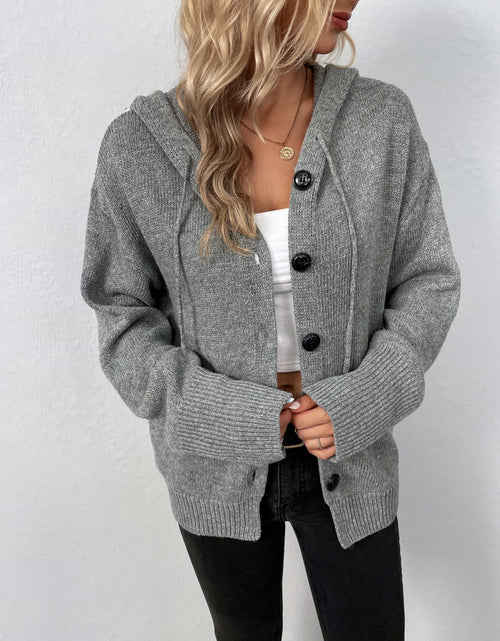 Load image into Gallery viewer, Button-Down Long Sleeve Hooded Sweater
