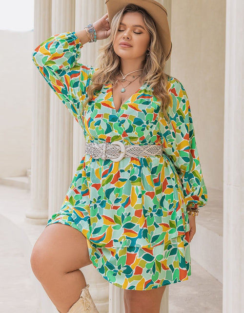 Load image into Gallery viewer, Plus Size Printed Surplice Long Sleeve Mini Dress

