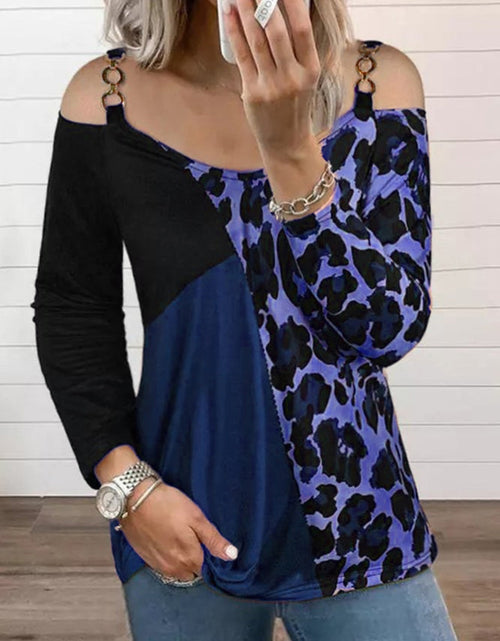 Load image into Gallery viewer, Full Size Leopard Cold Shoulder Long Sleeve T-Shirt
