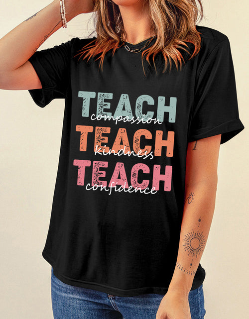 Load image into Gallery viewer, Letter Graphic Round Neck Short Sleeve T-Shirt
