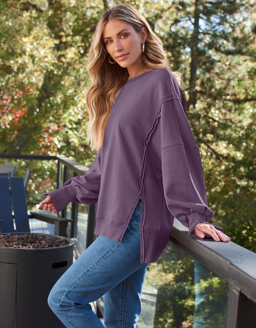 Load image into Gallery viewer, Slit Round Neck Long Sleeve Sweatshirt
