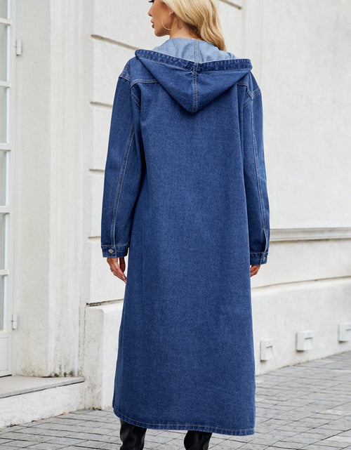 Load image into Gallery viewer, Button Up Long Sleeve Longline Hooded Denim Outerwear
