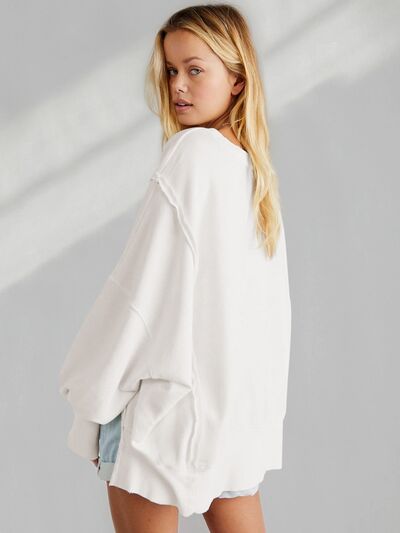 Load image into Gallery viewer, Slit Round Neck Dropped Shoulder T-Shirt
