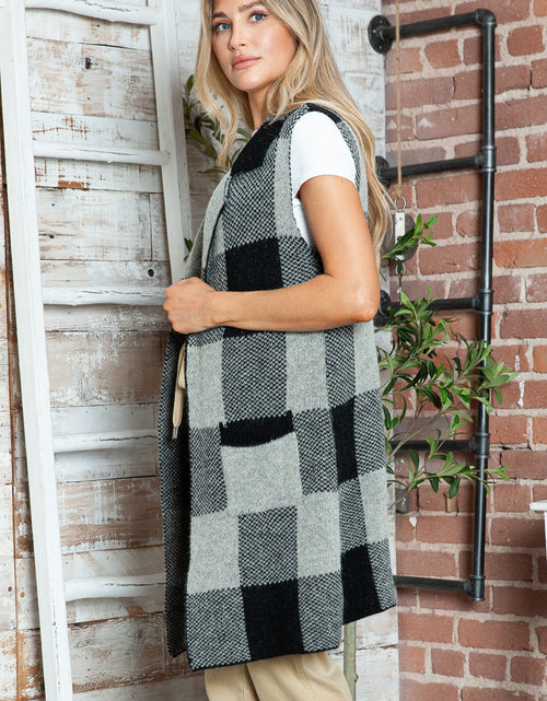 Load image into Gallery viewer, Plaid Lapel Collar Sleeveless Cardigan
