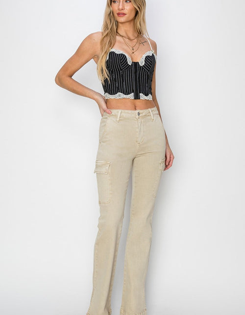 Load image into Gallery viewer, RISEN Full Size High Rise Side Slit Cargo Bootcut Jeans
